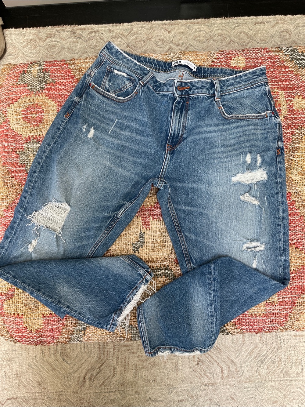 Zara Distressed Boyfriend Jeans in Medium Blue